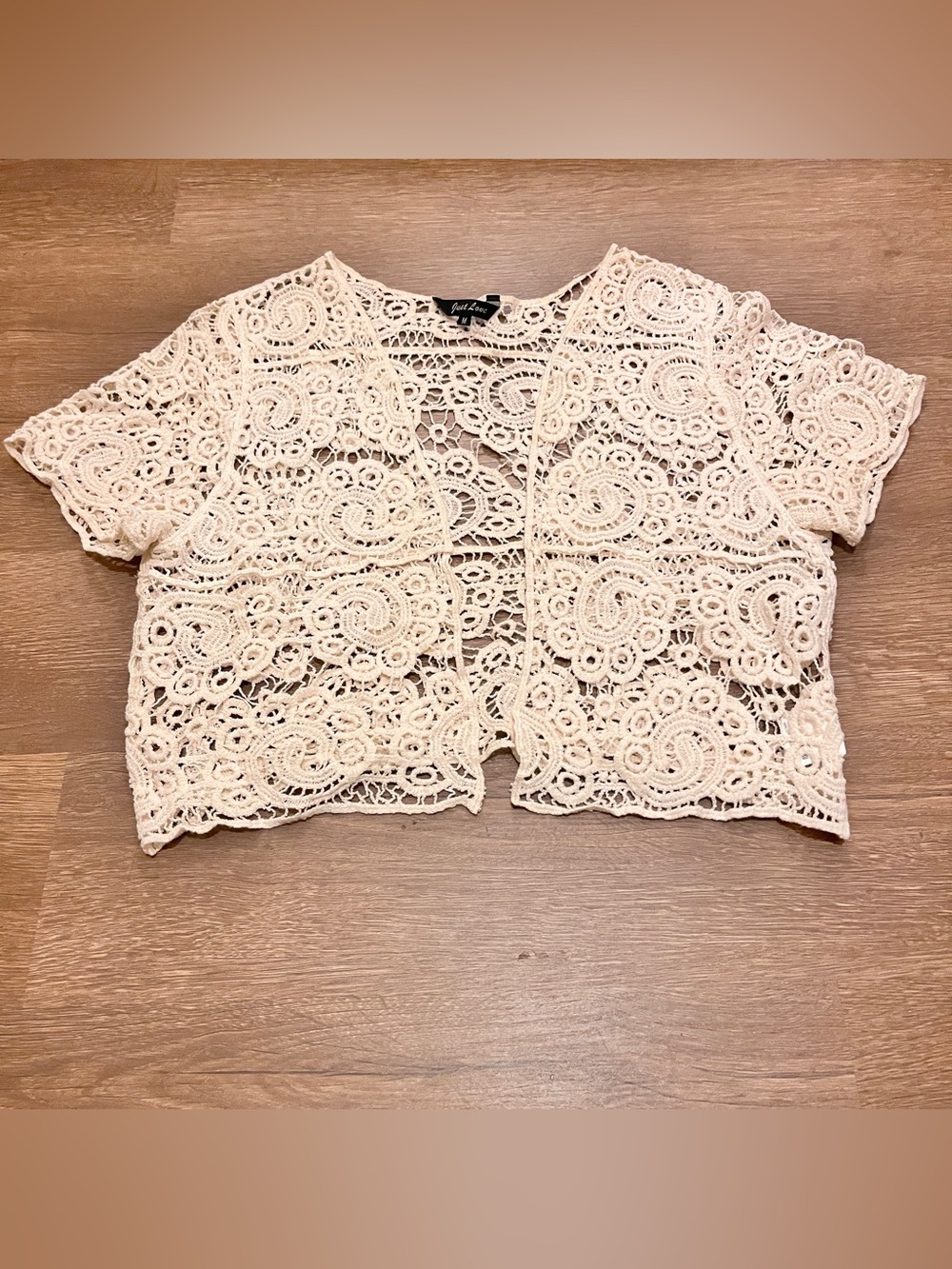 JUST LOVE Crochet Lace Cropped Bolero/Shrug | Boho Open-Front Cover-Up | Size M